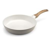 Cuisinox - Mythic - Poêle 28 cm avec revêtement en céramique blanche - Poignée Fixe Soft Touch effet bois - Sans PFOA et PFAS - Coloris Blanc et Gris