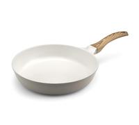 Cuisinox - Mythic - Poêle 28 cm avec revêtement en céramique blanche - Poignée Fixe Soft Touch effet bois - Sans PFOA et PFAS - Coloris Blanc et Gris