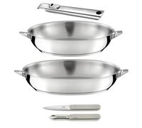 CUISINOX - Eclipse - Set cuisson et coutellerie - Poêles 24/28 cm inox, éplucheur et couteau office - Poignée amovible inox - Compatible tous feux dont induction
