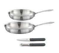 CUISINOX - Set cuisson et coutellerie - Gourmet - Compatible tous feux dont induction - Acier Inoxydable - Poignée fixe - Sans PFAS, PTFE, PFOA - Made in France, Gris