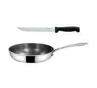 Cuisinox - Virtuo - Poêle 24 cm, couteau à découper 20 cm - Fond triply, revêtement antiadhérent - Compatible tous feux dont induction - Finition satinée - Sans PFOA et PFAS - Made in France