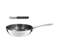 Cuisinox - Virtuo - Wok 24 cm et éplucheur gris - Fond triply, revêtement nid d'abeille antiadhérent - Compatible tous feux dont induction - Finition satinée - Sans PFOA et PFAS - Made in France