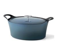 Cuisinox Volcan - Cocotte ovale 29cm fonte de fer émaillée bleu denim avec couvercle