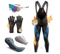 Cuissard de Cyclisme à Bretelles pour Homme, Pantalon d'hiver pour vélo, Thermique Windstopper Cuissard Long Hiver avec Bretelles et de Coussin Haute densité Cyclisme, Chaud (TYP-8,XL)