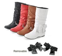 Cuissarde Haute Femme Grande Taille, Bottines Femme Plates Hiver, 2025 Nouveau Bottine Avec Noeud Papillon Bottines Bout Rond Botte Décontracté Bottes Mollets Larges Chaussure Couleur Unie Boot