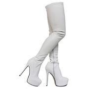 Cuissardes Blanches en Similicuir pour Femmes, Talon de 15 cm, pour soirées, Rendez-Vous Amoureux et Occasions de Gala,Blanc,38 EU