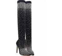 Cuissardes Chaussettes, Slip-ons à Talons Hauts Au-Dessus du Genou à Bout Pointu pour Femmes, Bas en Maille Extensible Bottes Hautes De Cuisse, Bottines Scintillantes Sexy, Talons, 001, 7 UK