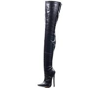 Cuissardes Femmes 7 pouces/18 cm Talons Hauts Sexy Talon Aiguille Mince sur Le Genou Zip Entrejambe Bottes excitantes Strip-teaseuse Club pôle Chaussures de Danse,Noir,45 EU