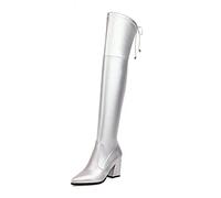 Cuissardes pour Femmes, Cuissardes à Talons épais de 7,5 cm, Bottes Extensibles, Mode, Bottes Longues de Grande Taille pour Le Travail Quotidien, Les Loisirs, Noir, 39 EU