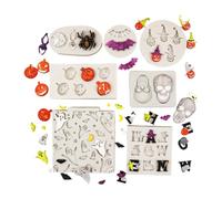 Cuisson d'Halloween à thème pour gâteaux et cupcakes, gris | Chauve-souris et toiles avec chapeaux de sorcière et étoiles, plusieurs cavités pour décoration de gâteaux et cupcakes
