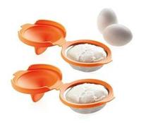 Lékué Lot de 2 ustensiles pour œuf poché – Acier inoxydable & silicone Orange 9,3×11×7,5 cm