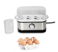 SOLDELA - Cuiseurs à Œuf Électrique en INOX - Puissance 210W - Autocuiseur pour Œuf à la Coque, Mollets ou Durs - 3 Niveaux de Cuisson - 6 Œufs Max - Verre Doseur Plastique - Robuste et Pratique