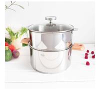 Cuit-vapeur inox Biome avec anses en bois - Diamètre: 24 cm, Couleur de la poignée: Bois de hêtre