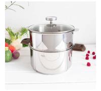 Cuit-vapeur inox Biome avec anses en bois - Diamètre: 24 cm, Couleur de la poignée: Bois de noyer