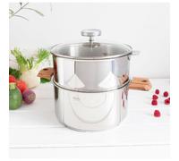 Cuit-vapeur inox Biome avec anses en bois - Diamètre: 24 cm, Couleur de la poignée: Bois d'olivier