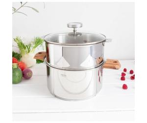 Cuit-vapeur inox Biome avec anses en bois - Diamètre: 24 cm, Couleur de la poignée: Bois d'olivier