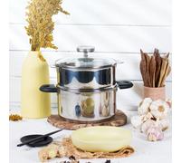 Cuit-vapeur inox Cristel Biome avec anses bakélite - Diamètre: 24 cm, Couleur de la poignée: Noire