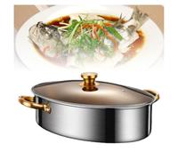 Cuit-vapeur ovale multifonctionnel for poisson, en acier inoxydable 304 avec double poignée, marmite à vapeur avec grille, idéale for cuire le poisson à la vapeur ou faire bouillir de la soupe.