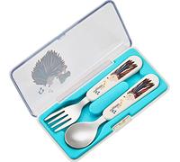 Cuitisan Infant Bébé Cuillère Fourchette Couverts Set en Acier Inoxydable avec Boîte de Rangement Ustensiles Enfant Cuillère d'apprentissage pour la maison et les voyages (Bleu)