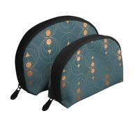 Cuivre Art Déco sur Émeraude, Trousse de Maquillage Coquille Femme Petit Porte-Monnaie Trousse de Toilette Trousse à cosmétiques 2 pièces