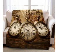 Cuivre Plaid Polaire Carte du Monde de la Montre de Poche 180 x 220 cm en Flanelle Couverture Moelleuse pour 1 ou 2 Personnes, Jeté de Canapé et Dessus de Lit