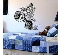 CUIXIAOQI Sticker mural amovible noir - Course de motocross - Convient pour chambre d'enfant ou salle de jeux sur le thème du sport et de l'aventure, autocollants muraux noirs et blancs 60 x 56 cm