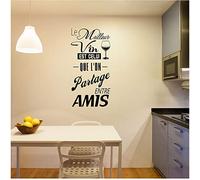 CUIXIAOQI Vin - Sticker mural en vinyle pour cuisine ou salle à manger, exprimant le thème du partage et de l'amitié., Sticker mural noir et blanc 42 x 80 cm