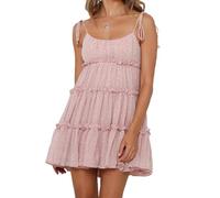 CUIYANG Womens Summer Floral Mini Dress Boho Flowy Skater Dresses Short Sleeveless Ruffle Spaghetti Strap Dress(Color 6,S)