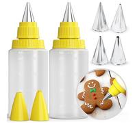 CukkiCakes (2) Bouteille 60ml + (4) Douille Patisserie Taille M Lot de 6 Pcs. | Flacon Doseur avec Embout Pour Écrire, Décorer Patisserie Noel, Glacage Royal | Patisserie Accessoires Professionnel
