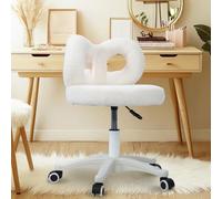 cukoekim Chaise de bureau pivotante avec housse en peluche avec nœud arrière, chaise de coiffeuse réglable en hauteur, chaises de bureau pour la maison, le bureau, la chambre à coucher, le dressing