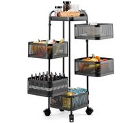 cukoekim Chariot de cuisine à 5 niveaux, panier à fruits, récipient de rangement, grand support de rangement avec maille creuse, support de fruits, noir, acier au carbone