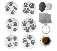 cukol cukol 6pcs Punch Needle Dessous de Verre Kit Adulte Enfant Debutant, Pattes de Chat Kit D'Aiguilles à Poinçonner Punch Needle Dessous Sous Verre Set Originaux