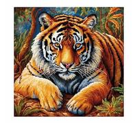 cukol cukol Canevas Broderie Point de Croix Kit Complet Adulte Debutant Compté Pré Imprimé Estampillé Moderne Débutant avec Fils, Animaux Tigre Facile 11ct Cross Stitch Loisirs Créatifs Set 46x46 cm