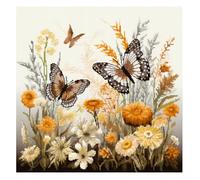 Cukol Cukol Canevas Broderie Point de Croix Kit Complet Adulte Debutant Compté Pré Imprimé Estampillé Moderne Débutant avec Fils, Facile Animaux Papillon 11ct Cross Stitch Loisirs Créatifs Set 36x36cm