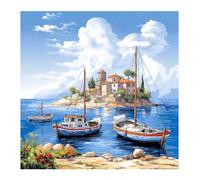 cukol cukol Canevas Broderie Point de Croix Kit Complet Adulte Debutant Compté Pré Imprimé Estampillé Moderne Débutant avec Fils, Facile Paysage Insulaire 11ct Cross Stitch Loisirs Créatifs Set
