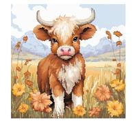 cukol cukol Canevas Broderie Point de Croix Kit Complet Adulte Debutant Compté Pré Imprimé Estampillé Moderne Débutant avec Fils, Facile Animaux Bovins 11ct Cross Stitch Loisirs Créatifs Set 40x40 cm