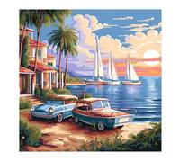 cukol cukol Canevas Broderie Point de Croix Kit Complet Adulte Debutant Compté Pré Imprimé Estampillé Moderne Débutant avec Fils, Facile Paysage Bord Mer 11ct Cross Stitch Loisirs Créatifs Set