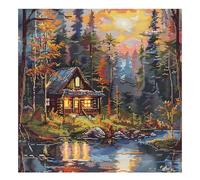 cukol cukol Canevas Broderie Point de Croix Kit Complet Adulte Debutant Compté Pré Imprimé Estampillé Moderne Débutant avec Fils, Facile Cabane 11ct Cross Stitch Loisirs Créatifs Set 40 X 40 cm