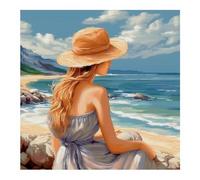 Cukol Cukol Canevas Broderie Point de Croix Kit Complet Adulte Debutant Compté Pré Imprimé Estampillé Moderne Débutant avec Fils, Facile Beauté de Plage 11ct Cross Stitch Loisirs Créatifs Set 46x46 cm