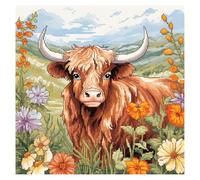 cukol cukol Canevas Broderie Point de Croix Kit Complet Adulte Debutant Compté Pré Imprimé Estampillé Moderne Débutant avec Fils, Facile Animaux Vache 11ct Cross Stitch Loisirs Créatifs Set 46x46 cm