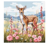 cukol cukol Canevas Broderie Point de Croix Kit Complet Adulte Debutant Compté Pré Imprimé Estampillé Moderne Débutant avec Fils, Facile Animaux Cerf 11ct Cross Stitch Loisirs Créatifs Set 40x40 cm