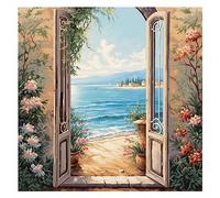 Cukol Cukol Canevas Broderie Point de Croix Kit Complet Adulte Debutant Compté Pré Imprimé Estampillé Moderne Débutant avec Fils, Facile Paysage Mer 11ct Cross Stitch Loisirs Créatifs Set 46x46 cm