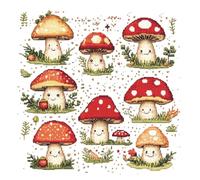 cukol cukol Canevas Broderie Point de Croix Kit Complet Adulte - Facile Kit Broderie Debutant pour Loisirs Créatifs Activité Manuelle, 30x30 cm 11CT Champignon Imprimé Cross Stitch Embroidery Set