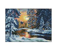 cukol cukol Canevas Broderie Point de Croix Kit Complet Adulte - Facile Kit Broderie Debutant pour Loisirs Créatifs Activité Manuelle, 36x46 cm 11CT Scène de Neige Imprimé Cross Stitch Embroidery Set