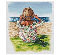 cukol cukol Canevas Broderie Point de Croix Kit Complet Adulte - Facile Kit Broderie Debutant pour Loisirs Créatifs Activité Manuelle, 46x51 cm 11CT Fille Plage Imprimé Cross Stitch Embroidery Set