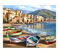 cukol cukol Canevas Broderie Point de Croix Kit Complet Adulte Paysage Bord Mer, Facile Kit Broderie Debutant Pour Loisirs Créatifs Activité Manuelle, 30x30 cm 11CT Imprimé Cross Stitch Embroidery Set