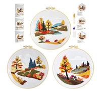 cukol cukol Kit Broderie Debutant - 3 Pièces DIY Canevas Point de Croix Kit Complet Adulte Moderne pour Activité Manuelle, Facile Paysage Riverain Cross Stitch Embroidery Loisirs Créatifs Cadeau Set