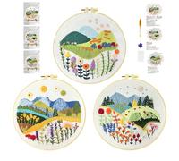 cukol cukol Kit Broderie Debutant - 3 Pièces DIY Canevas Point de Croix Kit Complet Adulte Moderne pour Activité Manuelle, Facile Fleur Plante Cross Stitch Embroidery Loisirs Créatifs Cadeau Set