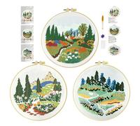 cukol cukol Kit Broderie Debutant - 3 Pièces DIY Canevas Point de Croix Kit Complet Adulte Moderne pour Activité Manuelle, Facile Paysage Printemps Cross Stitch Embroidery Loisirs Créatifs Cadeau Set