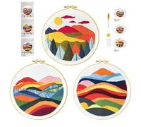 cukol cukol Kit Broderie Debutant - 3 Pièces DIY Canevas Point de Croix Kit Complet Adulte Moderne pour Activité Manuelle, Facile Paysage Montagne Cross Stitch Embroidery Loisirs Créatifs Cadeau Set